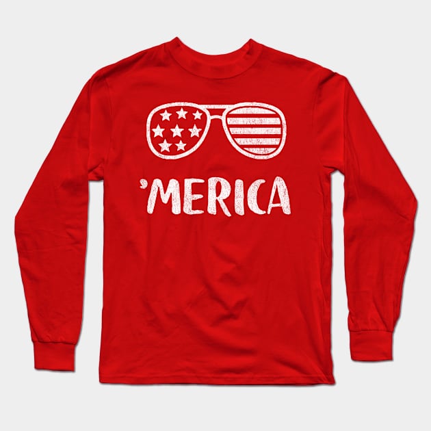 Merica American Flag Sunglasses Long Sleeve T-Shirt by Tingsy